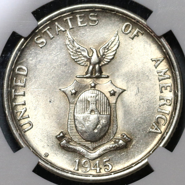 1945-S/S NGC AU 58 Philippines 50 Centavos Silver San Francisco