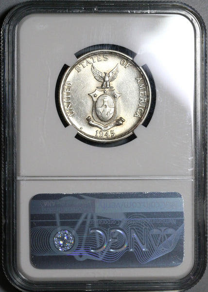 1945-S/S NGC AU 58 Philippines 50 Centavos Silver San Francisco