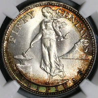 1945-S NGC MS 66+ Philippines Silver 50 Centavos GEM WWII USA Coin (23011901D)