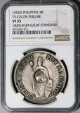 1834 NGC VF 35 Philippines 8 reales F.7.0 Counterstamp 1829 Peru Lima Coin (21030901C)