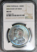 1898 NGC MS 65 Portugal 1000 Reis India Discovery Mint State Coin (19091903C)