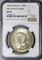 1898 NGC MS 65 Portugal 1000 Reis India Discovery Mint State Coin (21031302C)
