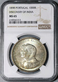 1898 NGC MS 65 Portugal 1000 Reis India Discovery Mint State Coin (21031302C)