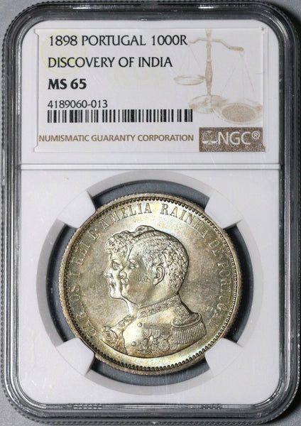 1898 NGC MS 65 Portugal 1000 Reis India Discovery Mint State Coin