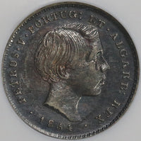 1854 NGC AU 55 Portugual 100 Reis Pedro V One Year Type Silver Coin (18122805C)