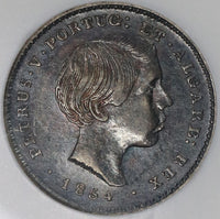 1854 NGC AU 55 Portugual 100 Reis Pedro V One Year Type Silver Coin (18122805C)