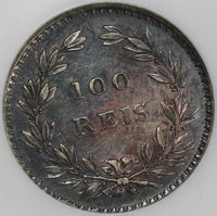 1854 NGC AU 55 Portugual 100 Reis Pedro V One Year Type Silver Coin (18122805C)