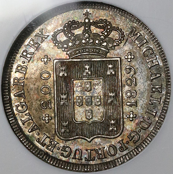1829 MS 63 Portugal 200 Reis Miguel Rare Silver Coin POP 4/1 (22012602C)