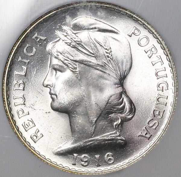 1916 NGC MS 65 Portugal 50 Centavos Liberty Head Gem BU Silver