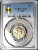 1946 PCGS MS 64 Portugal 50 Centavos Liberty Head Key Date Coin POP 8/0 (21042901C)