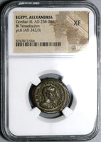 242 NGC XF Gordian III Roman Egypt Alexandria Tetradrachm Tyche Standing Year 6 (19113002C)