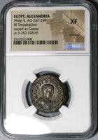 245 NGC XF Roman Egypt Alexandria Philip II Caesar Tetradrachm Zeus Bust Silvered Coin (20010301C)