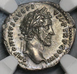 140/3 NGC Ch AU Antoninus Pius Roman Empire Denarius Genius of the Senate (18082706C)