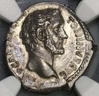 138 NGC AU Antoninus Pius Roman Empire Denarius Fine Style Minerva (19060904C)