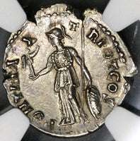 138 NGC AU Antoninus Pius Roman Empire Denarius Fine Style Minerva (19060904C)