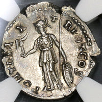 138 NGC AU Antoninus Pius Roman Empire Denarius Fine Style Minerva (19060904C)