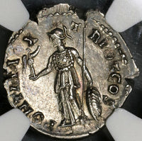 138 NGC AU Antoninus Pius Roman Empire Denarius Fine Style Minerva (19060904C)