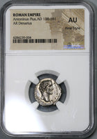 138 NGC AU Antoninus Pius Roman Empire Denarius Fine Style Minerva (19060904C)