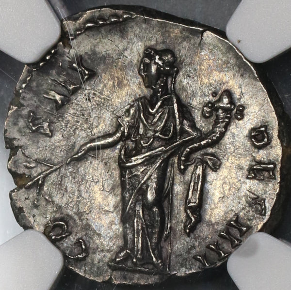 144 Antoninus Pius NGC MS Roman Empire Denarius Pax Rare Date Mint State Coin (19050302C)