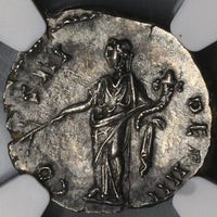 144 Antoninus Pius NGC MS Roman Empire Denarius Pax Rare Date Mint State Coin (19050302C)