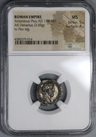 144 Antoninus Pius NGC MS Roman Empire Denarius Pax Rare Date Mint State Coin (19050302C)