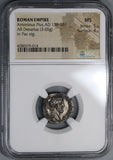 144 Antoninus Pius NGC MS Roman Empire Denarius Pax Rare Date Mint State Coin (19050302C)