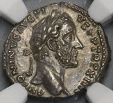 150 NGC Ch AU Antoninus Pius Roman Empire Denarius Pietas Rare 5/5 (19040603C)