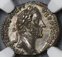 150 NGC Ch AU Antoninus Pius Roman Empire Denarius Pietas Rare 5/5 (19040603C)