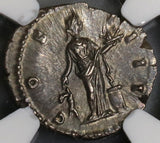 150 NGC Ch AU Antoninus Pius Roman Empire Denarius Pietas Rare 5/5 (19040603C)