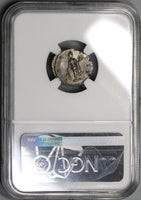 150 NGC Ch AU Antoninus Pius Roman Empire Denarius Pietas Rare 5/5 (19040603C)