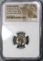 150 NGC Ch AU Antoninus Pius Roman Empire Denarius Pietas Rare 5/5 (19040603C)