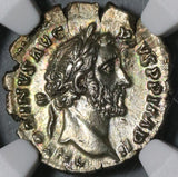 156 NGC AU Antoninus Pius Roman Empire Denarius Salus Snake Silver (20071502C)