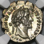 156 NGC AU Antoninus Pius Roman Empire Denarius Salus Snake Altar (20071502C)