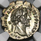 156 NGC AU Antoninus Pius Roman Empire Denarius Salus Snake Silver (20071502C)