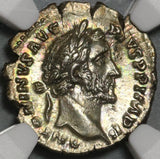 156 NGC AU Antoninus Pius Roman Empire Denarius Salus Snake Silver (20071502C)