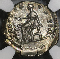 156 NGC AU Antoninus Pius Roman Empire Denarius Salus Snake Silver (20071502C)