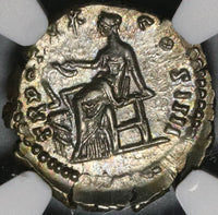 156 NGC AU Antoninus Pius Roman Empire Denarius Salus Snake Silver (20071502C)