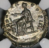 156 NGC AU Antoninus Pius Roman Empire Denarius Salus Snake Silver (20071502C)