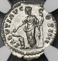 159 NGC MS Roman Empire Antoninus Pius Denarius Salus Mint State (18092401C)