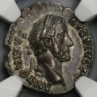 145 NGC XF Antoninus Pius Roman Empire Denarius Jupiter Thunderbolt & Throne (19010901C)