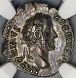 145 NGC XF Antoninus Pius Roman Empire Denarius Jupiter Thunderbolt & Throne (19010901C)