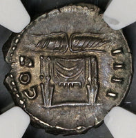145 NGC XF Antoninus Pius Roman Empire Denarius Jupiter Thunderbolt & Throne (19010901C)