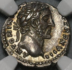 154 NGC AU Antoninus Pius Roman Empire Denarius UNPUBLISHED Vesta Reverse (20080405C)
