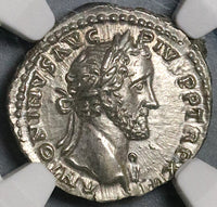 152 NGC MS Antoninus Pius Roman Empire Denarius Vesta Mint State (21120403C)