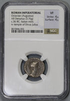 36 BC NGC VF Octavian Roman Imperatorial Denarius Temple Divo Julius Caesar (21091601C)