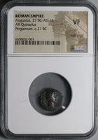 21 BC NGC VF Augustus Roman Empire Quinarius Victory Pergamum Pedigree (23020301C)
