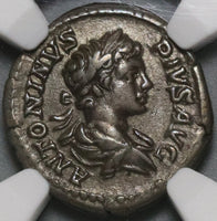 203 NGC Ch VF Caracalla Roman Empire Denarius Carthage Lion Water Pedigree (21070901C)