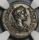 203 NGC Ch VF Caracalla Roman Empire Denarius Carthage Lion Water Pedigree (21070901C)