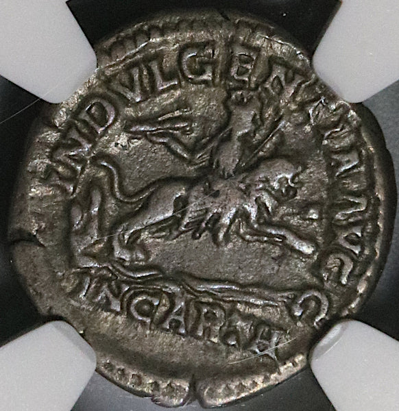 203 NGC Ch VF Caracalla Roman Empire Denarius Carthage Lion Water Pedigree (21070901C)