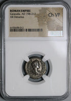 203 NGC Ch VF Caracalla Roman Empire Denarius Carthage Lion Water Pedigree (21070901C)